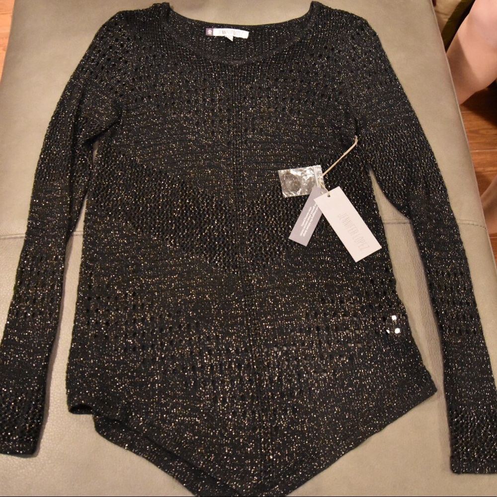 NWT J. LOPEZ Black Sparkly Knit Sweater, Size S